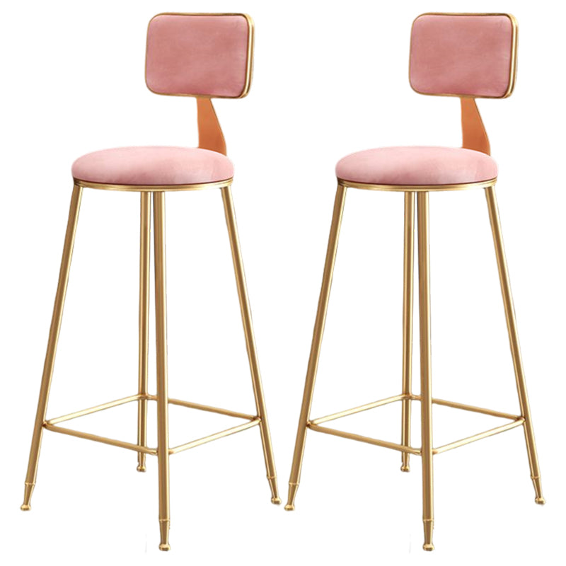 Glam Style Bar-stool Metal Legs Round Velvet Seat Barstool for Kitchen