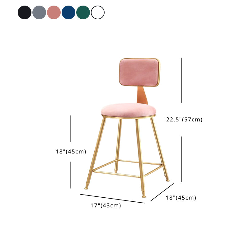 Glam Style Bar-stool Metal Legs Round Velvet Seat Barstool for Kitchen