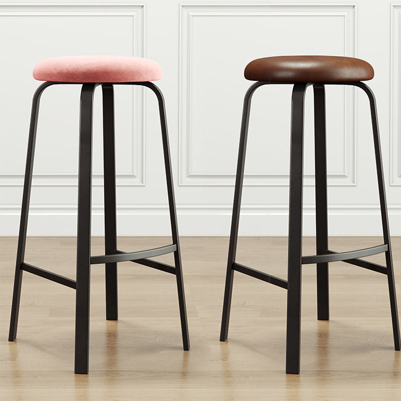 Modern Style Bar-stool Round Seat Barstool with Footrest and Metal Base