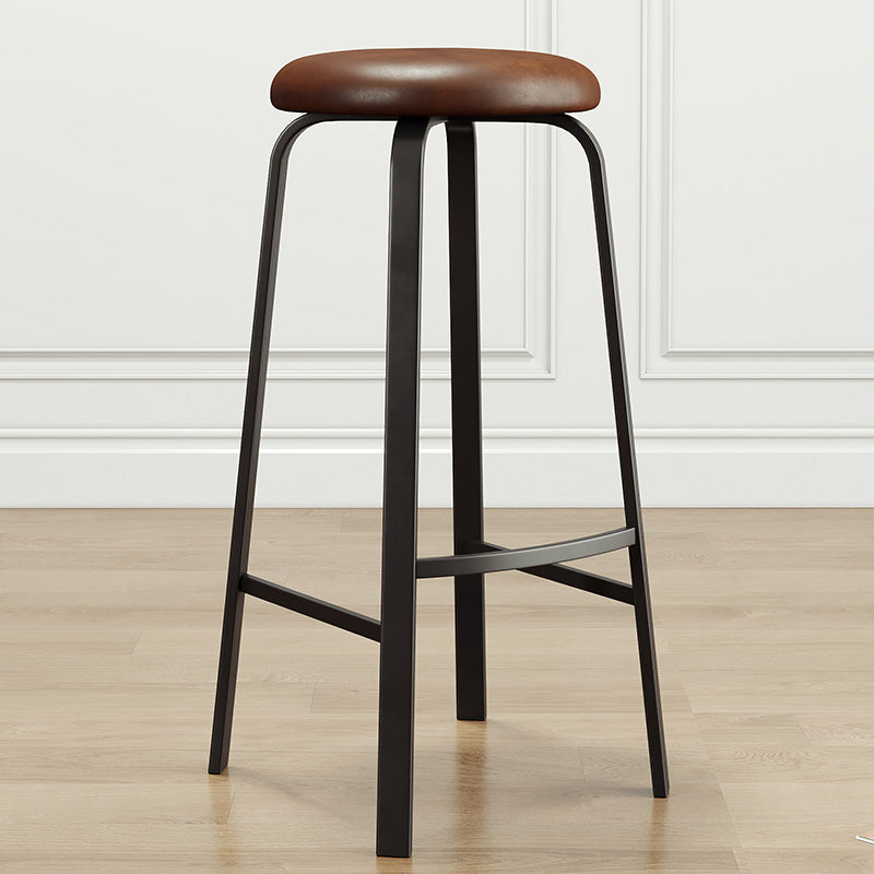 Modern Style Bar-stool Round Seat Barstool with Footrest and Metal Base