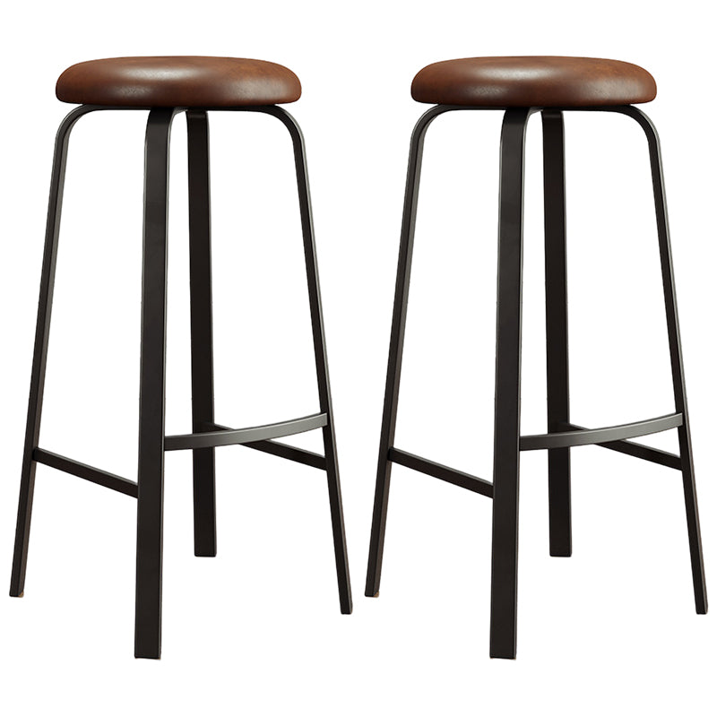 Modern Style Bar-stool Round Seat Barstool with Footrest and Metal Base
