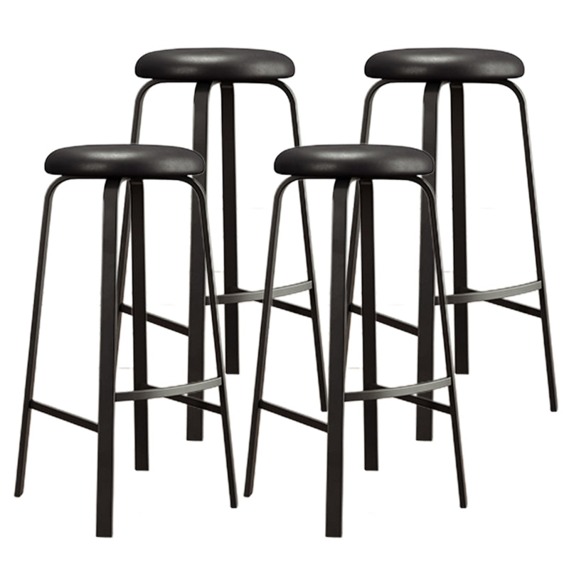Modern Style Bar-stool Round Seat Barstool with Footrest and Metal Base