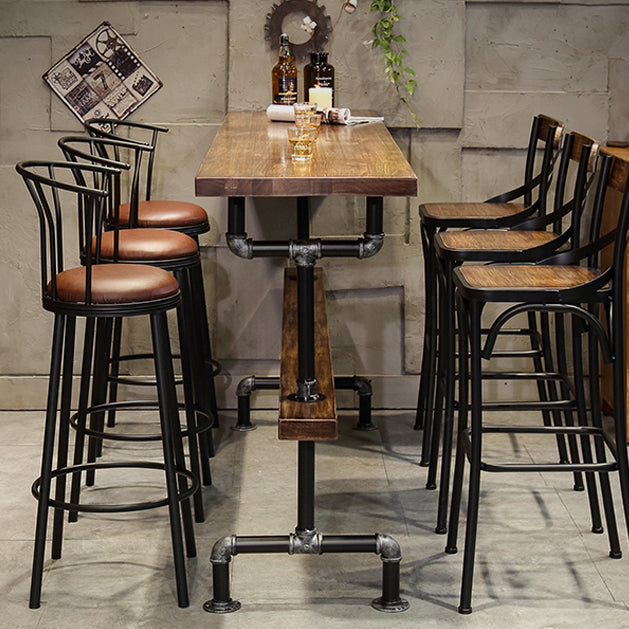 Wood Top Water Pipe Frame Counter Table Industrial 42-inch Height Table for Dinning Room