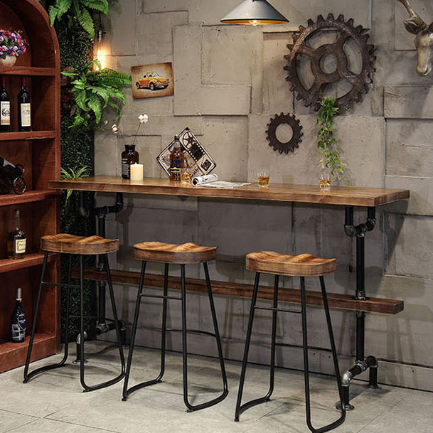 Wood Top Water Pipe Frame Counter Table Industrial 42-inch Height Table for Dinning Room