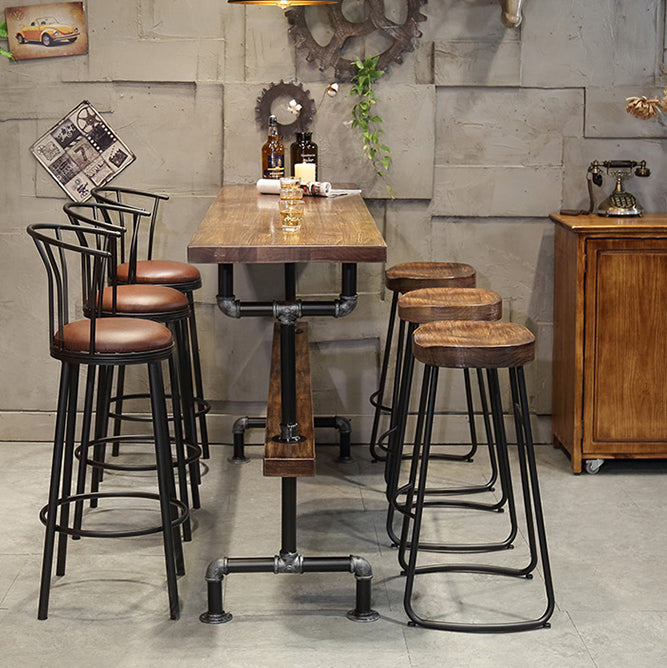 Wood Top Water Pipe Frame Counter Table Industrial 42-inch Height Table for Dinning Room