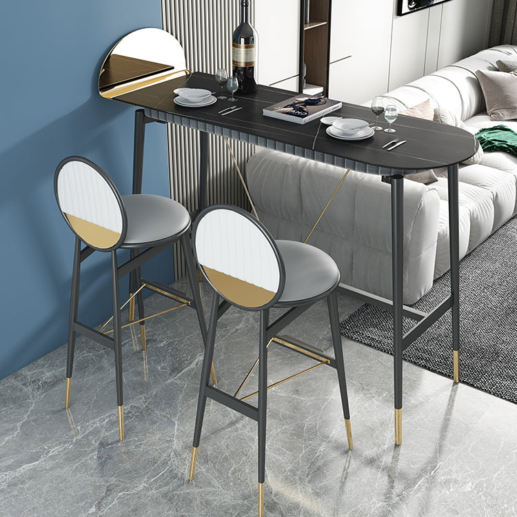 Industrial Style Iron Bar Table Faux Marble Top 41.3"H Bistro Table with Footrest