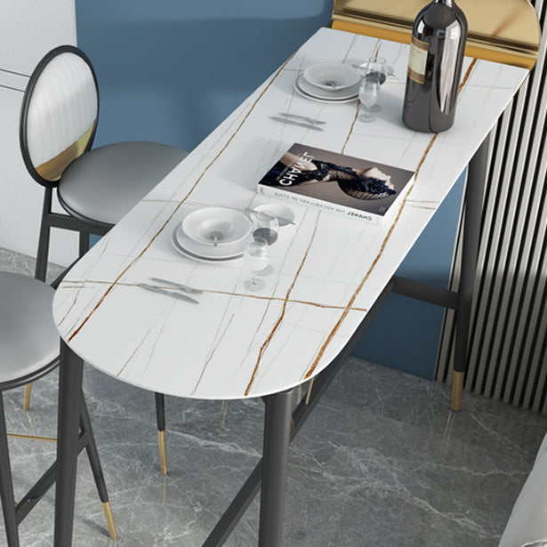 Industrial Style Iron Bar Table Faux Marble Top 41.3"H Bistro Table with Footrest