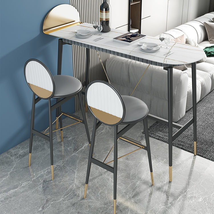 Industrial Style Iron Bar Table Faux Marble Top 41.3"H Bistro Table with Footrest