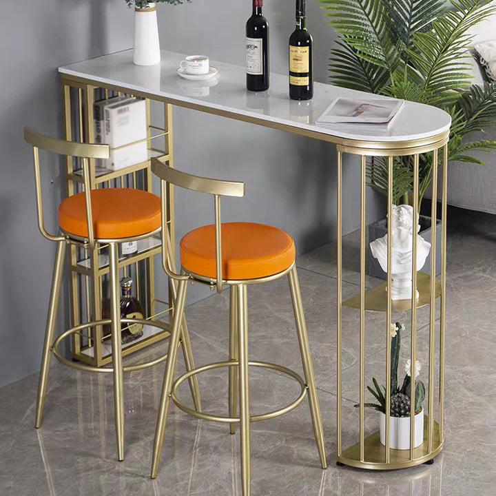 Industrial Style Iron Bar Table Faux Marble White Top 41.3"H Bistro Table with Storage