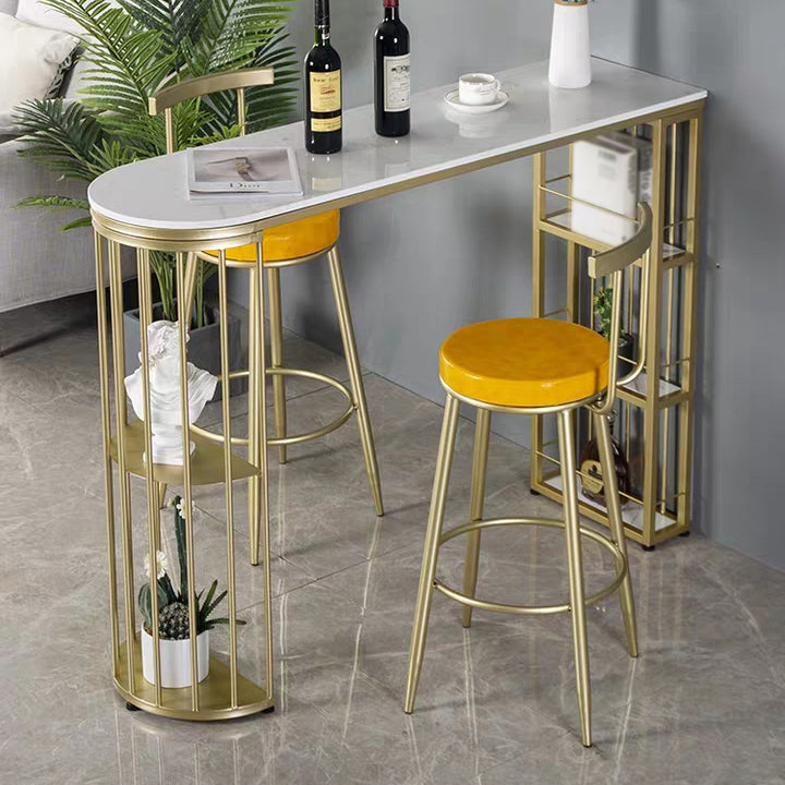 Industrial Style Iron Bar Table Faux Marble White Top 41.3"H Bistro Table with Storage
