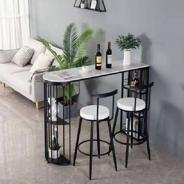 Industrial Style Iron Bar Table Faux Marble White Top 41.3"H Bistro Table with Storage