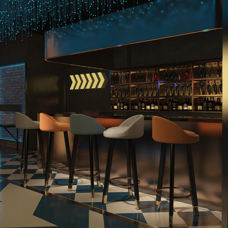 Taburete de bar de estilo moderno con respaldo bajo, taburetes de bar con asiento de cuero redondo, 1 pieza