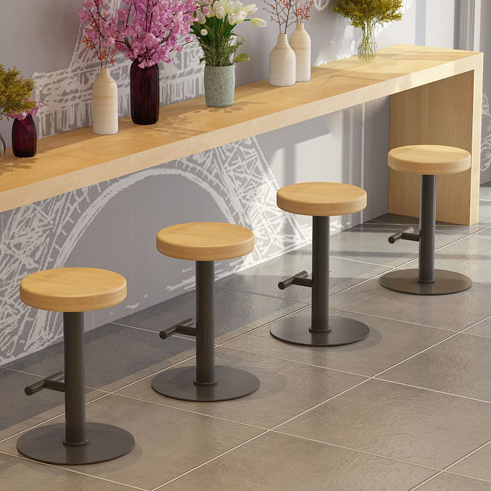 Modern Style Bar-stool Iron Leg Round Wooden Seat for Restaurant Bar 1 Piece