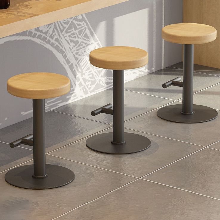 Modern Style Bar-stool Iron Leg Round Wooden Seat for Restaurant Bar 1 Piece