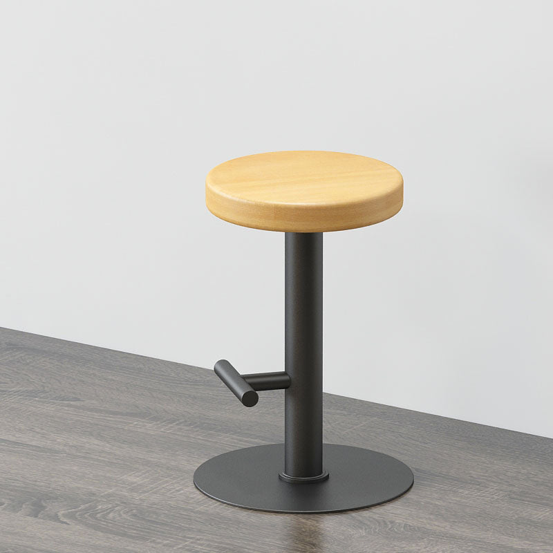 Modern Style Bar-stool Iron Leg Round Wooden Seat for Restaurant Bar 1 Piece