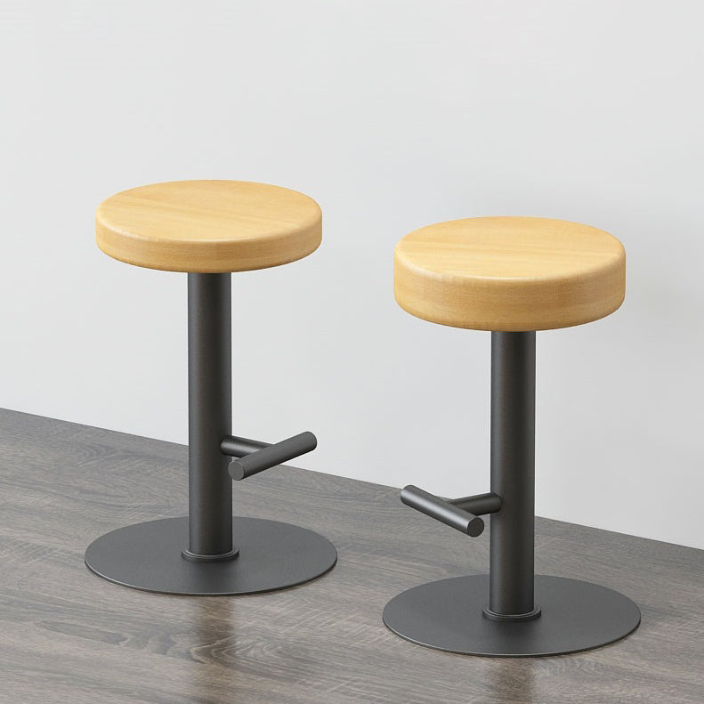 Modern Style Bar-stool Iron Leg Round Wooden Seat for Restaurant Bar 1 Piece