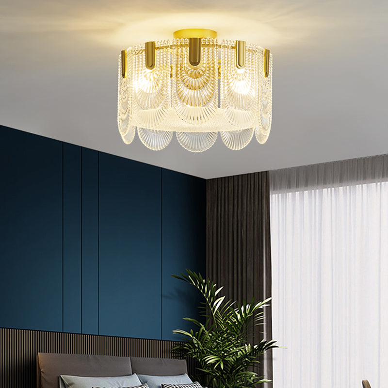 Round Shape Ceiling Lamp Modern Simple Style Iron Flush Mount with Glass Lampshade for Bedroom