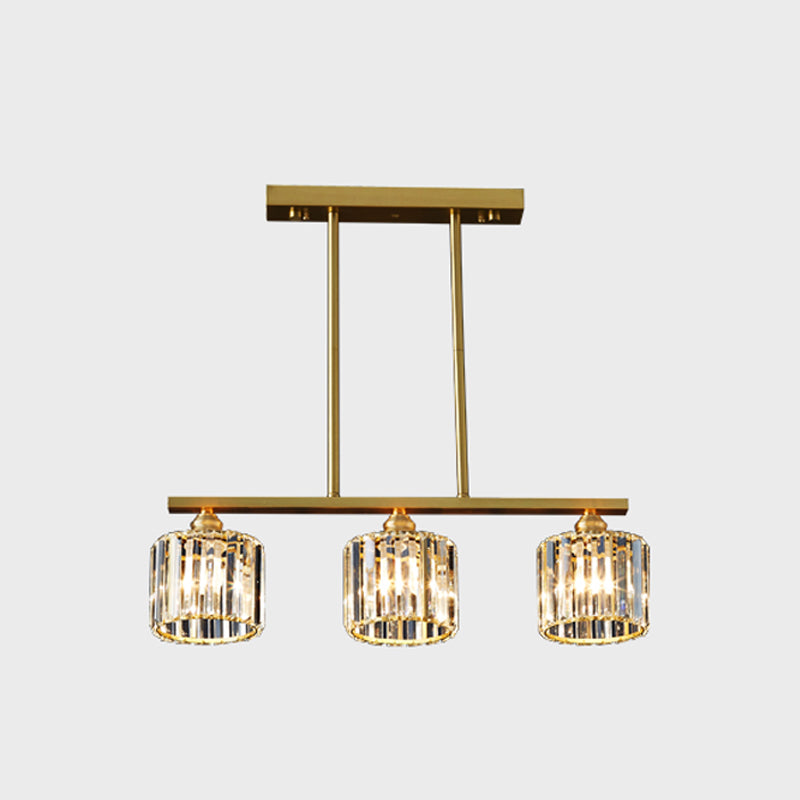 Contemporary Island Light Fixture Crystal Cylinder Island Lights in Gold Finish