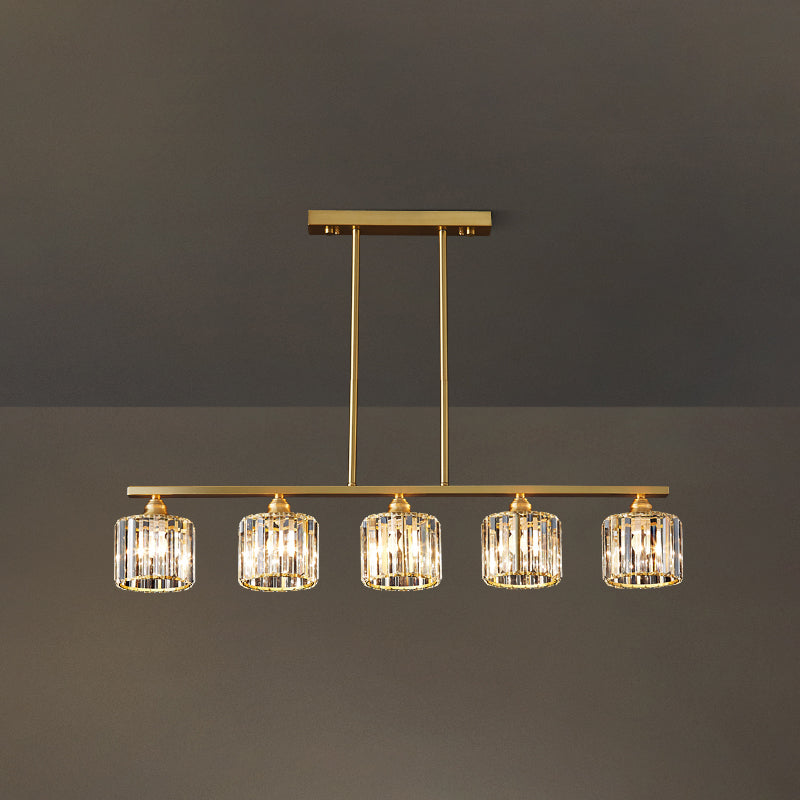 Contemporary Island Light Fixture Crystal Cylinder Island Lights in Gold Finish