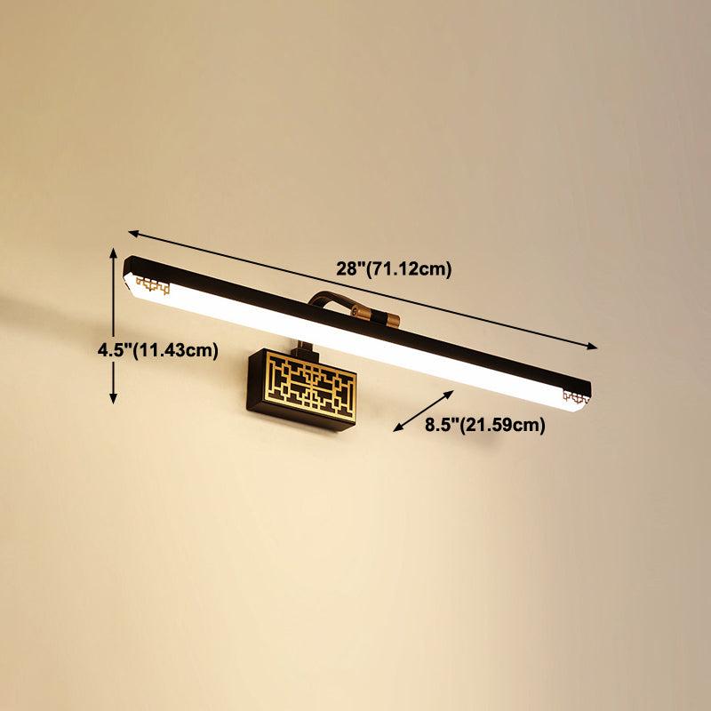 Linear Shade Metal Wall Sconce Modern 1 Light Mirror Wall Mount Light Fixture in Black