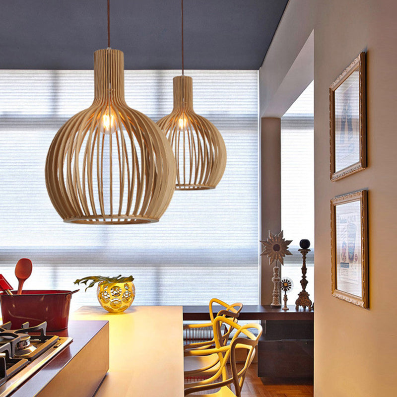 Forme de cage d'oiseau en bois massif Lumières suspendues de style moderne 1 lumière suspendue Lumière pour chambre à coucher