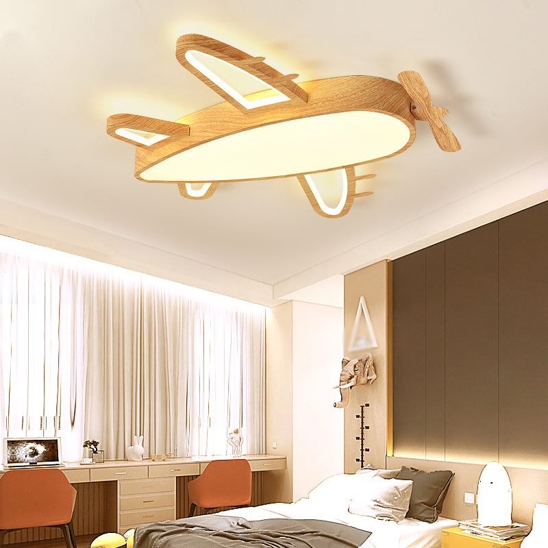 Aircraft Shape Wooden Ceiling Mounted Light Contemporary Flush Ceiling Light Fixtures