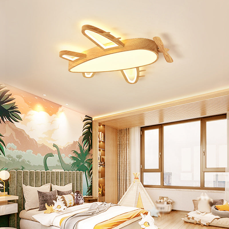 Aircraft Shape Wooden Ceiling Mounted Light Contemporary Flush Ceiling Light Fixtures