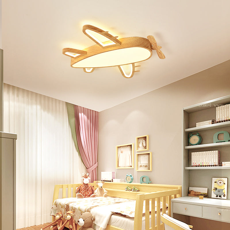 Aircraft Shape Wooden Ceiling Mounted Light Contemporary Flush Ceiling Light Fixtures