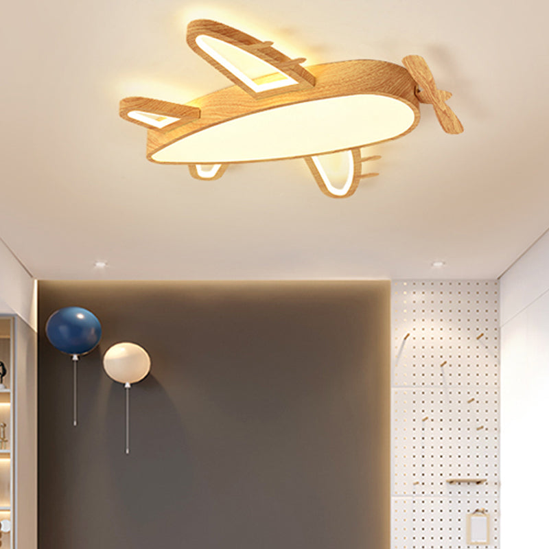 Aircraft Shape Wooden Ceiling Mounted Light Contemporary Flush Ceiling Light Fixtures
