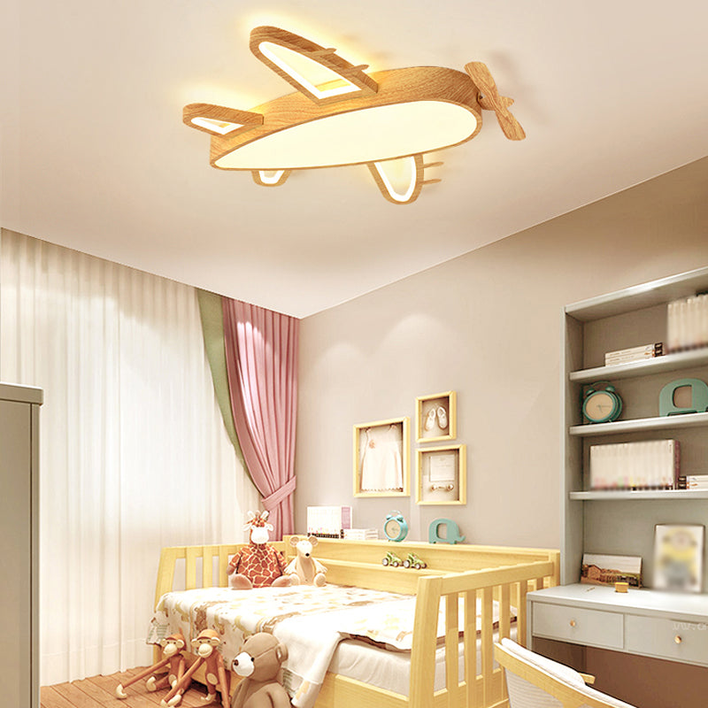 Aircraft Shape Wooden Ceiling Mounted Light Contemporary Flush Ceiling Light Fixtures