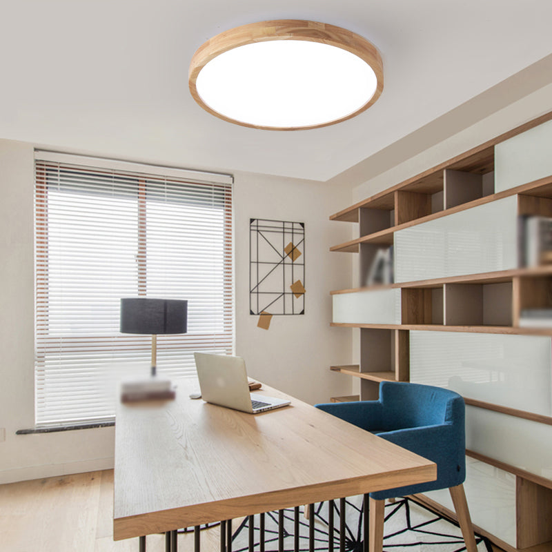 Luminaires de plafond affleurants contemporains en bois ronds montés au plafond