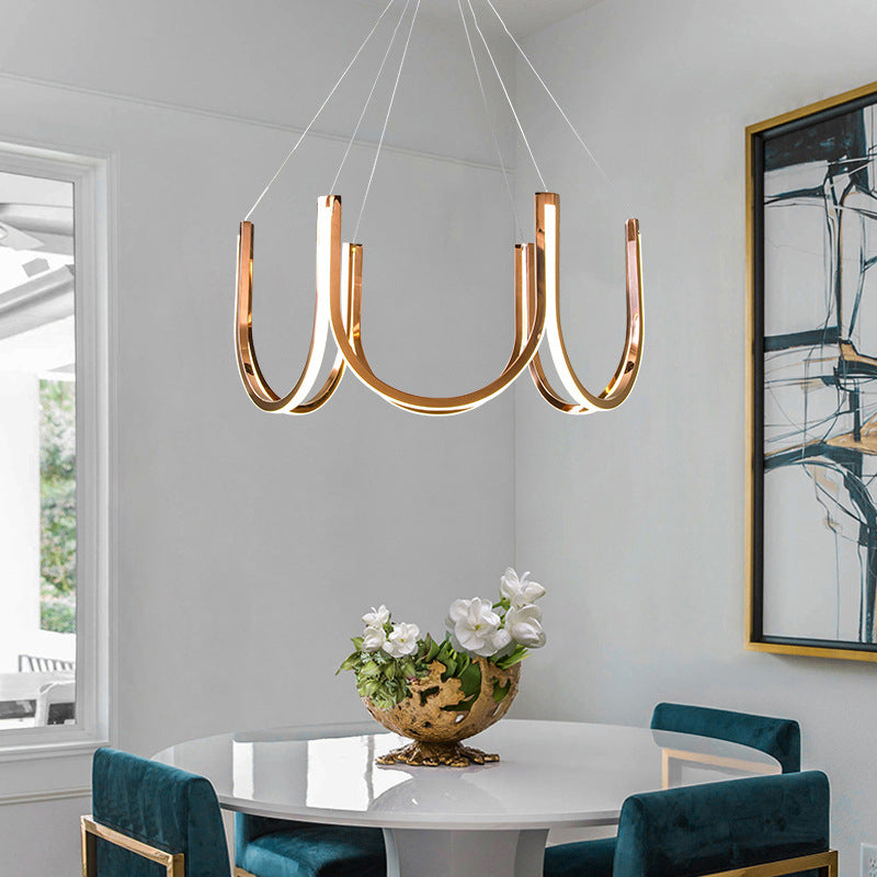 Postmodern Metal Chandelier Lighting Gold Linear LED Pendant Light Fixture for Living Room