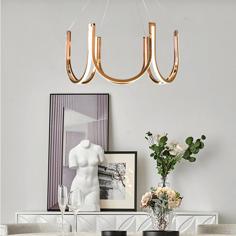 Postmodern Metal Chandelier Lighting Gold Linear LED Pendant Light Fixture for Living Room
