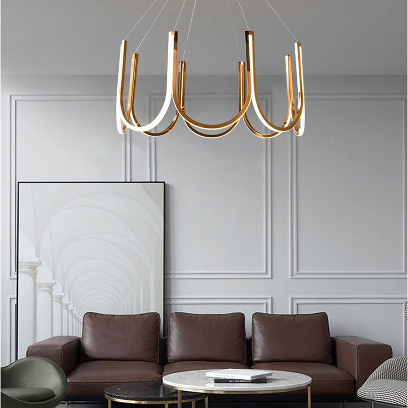 Postmodern Metal Chandelier Lighting Gold Linear LED Pendant Light Fixture for Living Room