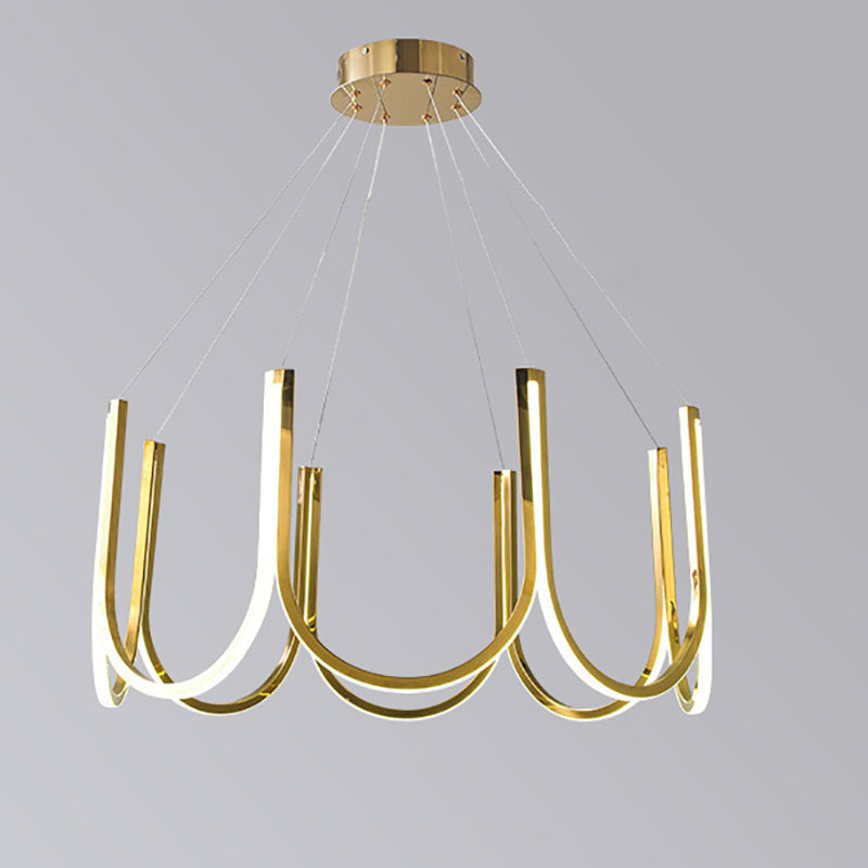 Postmodern Metal Chandelier Lighting Gold Linear LED Pendant Light Fixture for Living Room