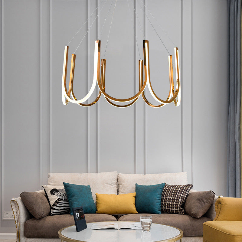 Postmodern Metal Chandelier Lighting Gold Linear LED Pendant Light Fixture for Living Room