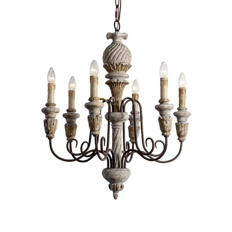 Wood Metal Hanging Chandelier Candle 6 Light Chandelier Lighting for Living Room