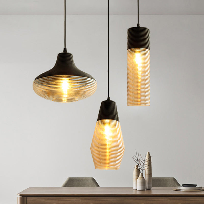 Apparecchio di illuminazione a sospensione geometrica retrò 1 lampadina in vetro ambra sospeso per sala da pranzo