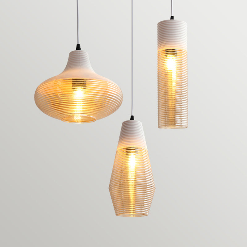 Apparecchio di illuminazione a sospensione geometrica retrò 1 lampadina in vetro ambra sospeso per sala da pranzo