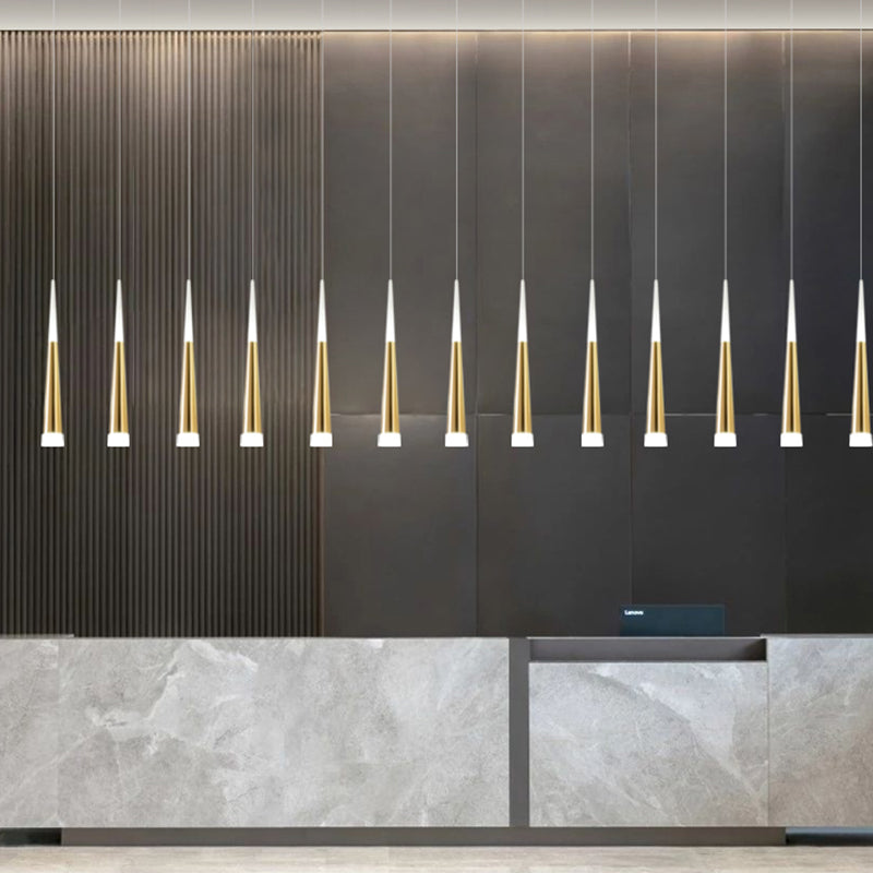 Simplicité LED Pendant Gold Small Drop Drop Lampe avec une teinte acrylique conique pour la salle à manger