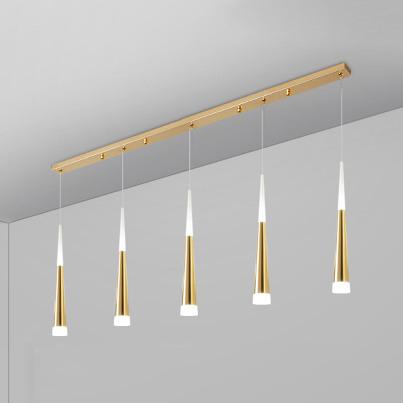 Simplicité LED Pendant Gold Small Drop Drop Lampe avec une teinte acrylique conique pour la salle à manger