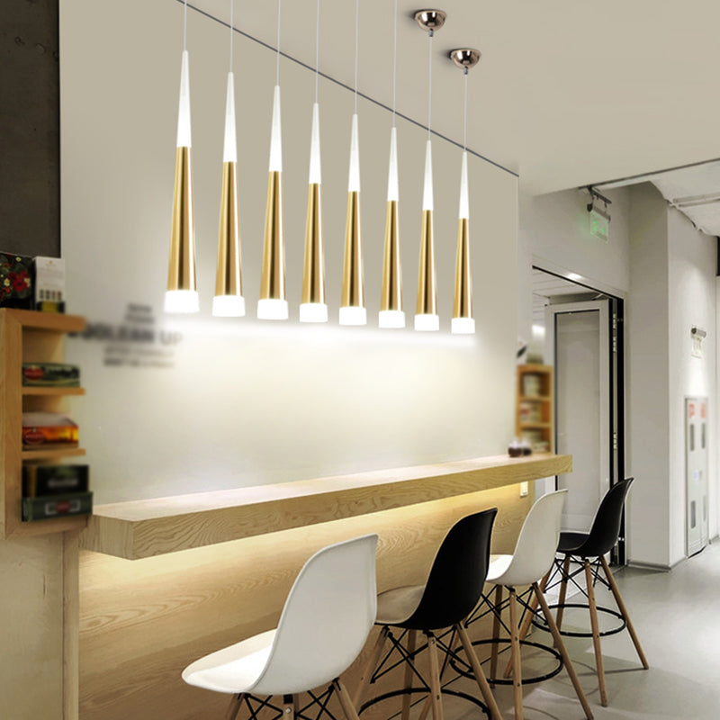 Simplicité LED Pendant Gold Small Drop Drop Lampe avec une teinte acrylique conique pour la salle à manger