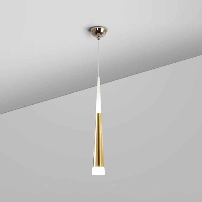 Simplicité LED Pendant Gold Small Drop Drop Lampe avec une teinte acrylique conique pour la salle à manger