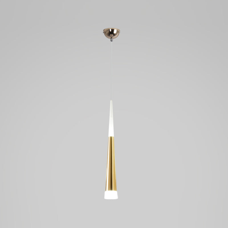 Simplicité LED Pendant Gold Small Drop Drop Lampe avec une teinte acrylique conique pour la salle à manger