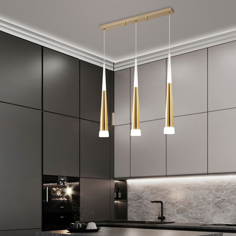 Simplicité LED Pendant Gold Small Drop Drop Lampe avec une teinte acrylique conique pour la salle à manger