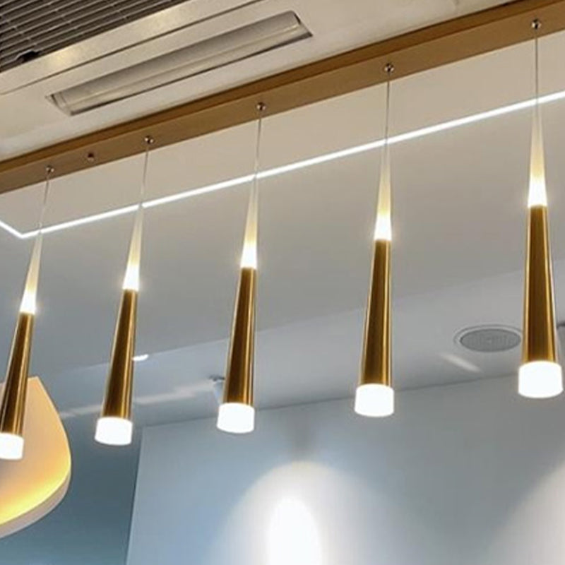 Simplicité LED Pendant Gold Small Drop Drop Lampe avec une teinte acrylique conique pour la salle à manger