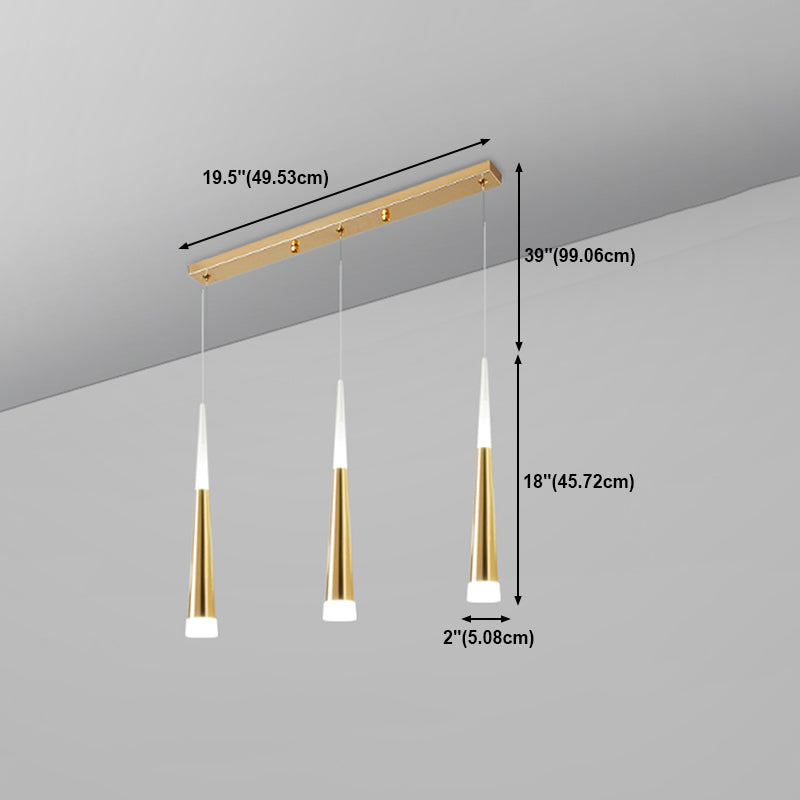 Simplicité LED Pendant Gold Small Drop Drop Lampe avec une teinte acrylique conique pour la salle à manger