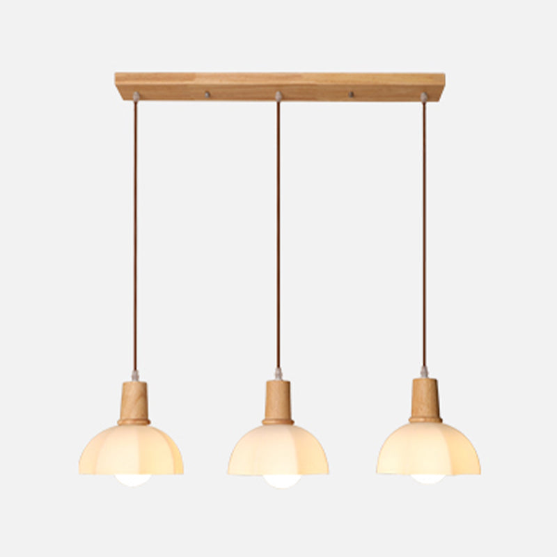 Bowl Shade Dining Room Pendent lampe blanc Verre nordique Style suspendu luminaire en bois