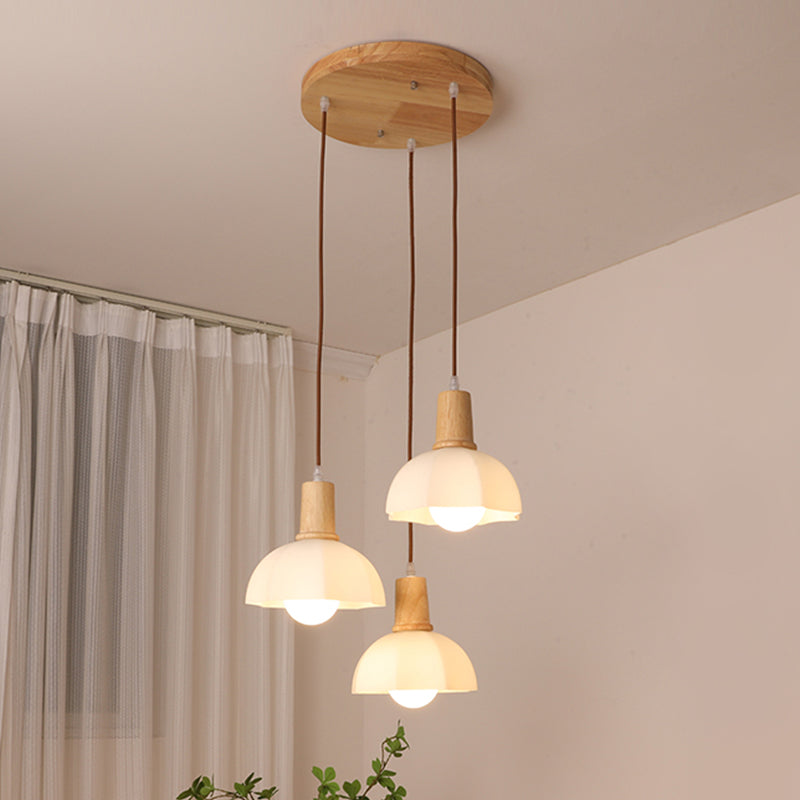 Bowl Shade Dining Room Pendent lampe blanc Verre nordique Style suspendu luminaire en bois