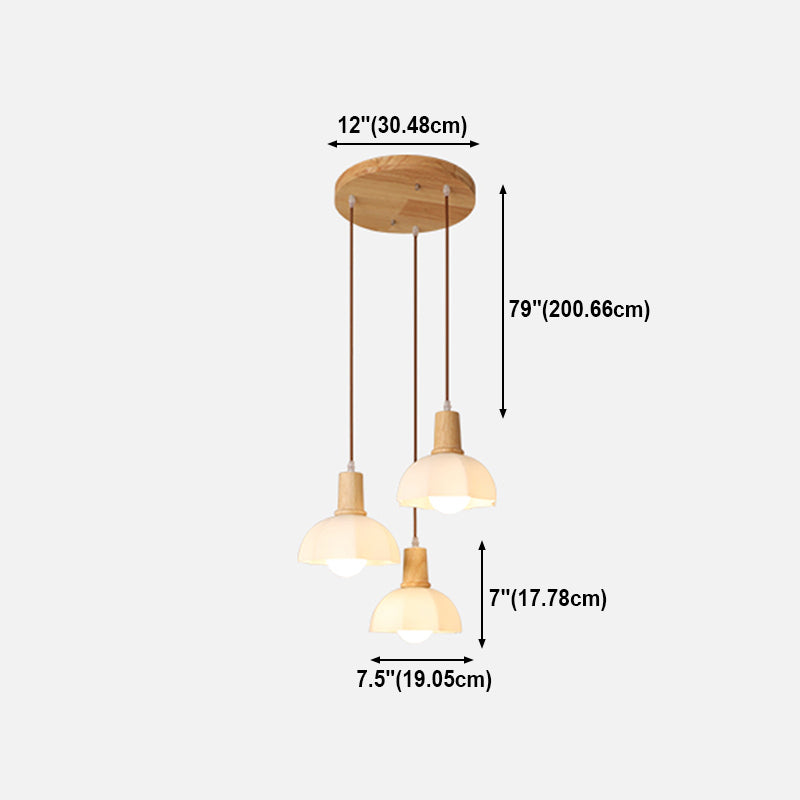 Bowl Shade Dining Room Pendent lampe blanc Verre nordique Style suspendu luminaire en bois